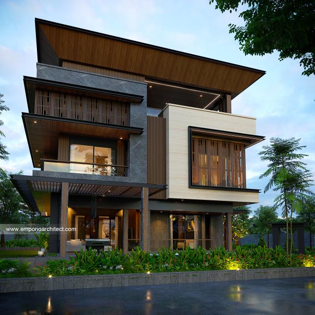 Desain Tampak Samping Rumah Modern 3 Lantai Bapak EFN di Cibubur, Jakarta Timur