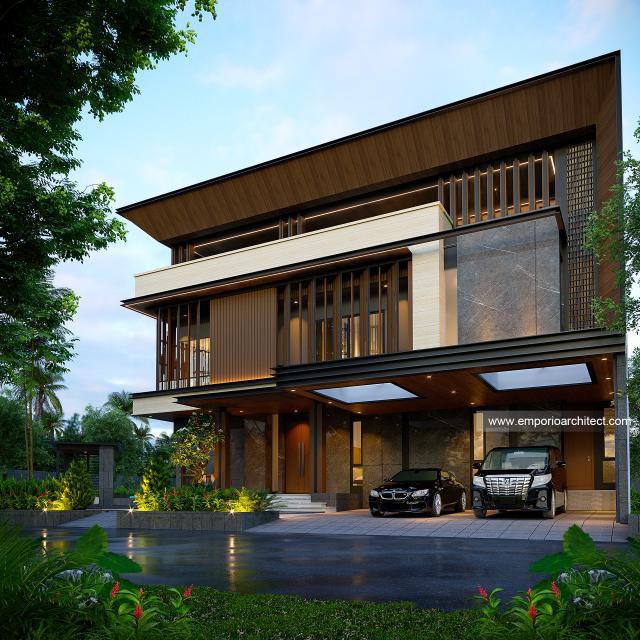 Desain Tampak Depan 2 Rumah Modern 3 Lantai Bapak EFN di Cibubur, Jakarta Timur