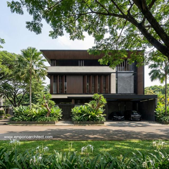 Desain Tampak Depan 2 Rumah Modern 3 Lantai Bapak EFN di Cibubur, Jakarta Timur