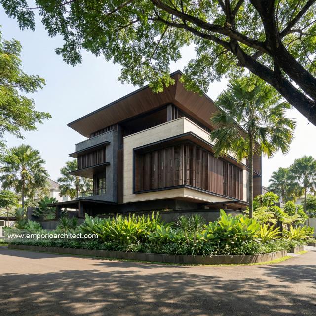 Desain Tampak Hook Rumah Modern 3 Lantai Bapak EFN di Cibubur, Jakarta Timur