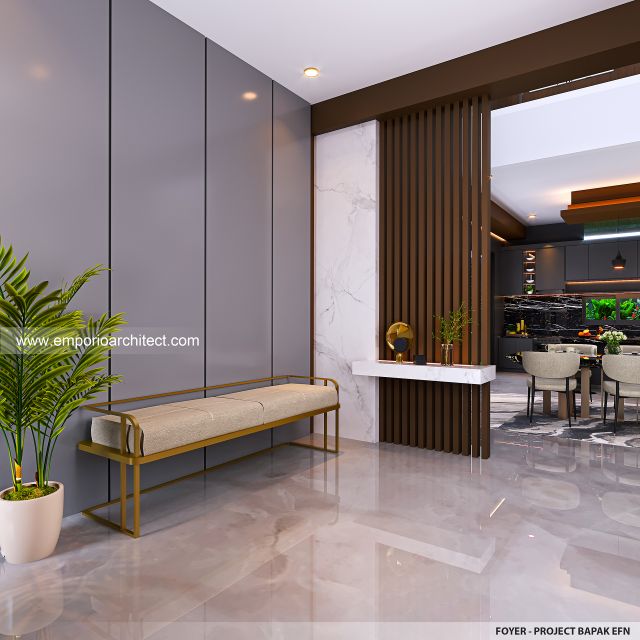 Desain Foyer Rumah Modern 3 Lantai Bapak EFN di Cibubur, Jakarta Timur