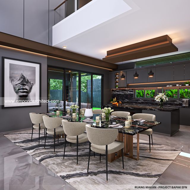 Desain Ruang Makan Rumah Modern 3 Lantai Bapak EFN di Cibubur, Jakarta Timur