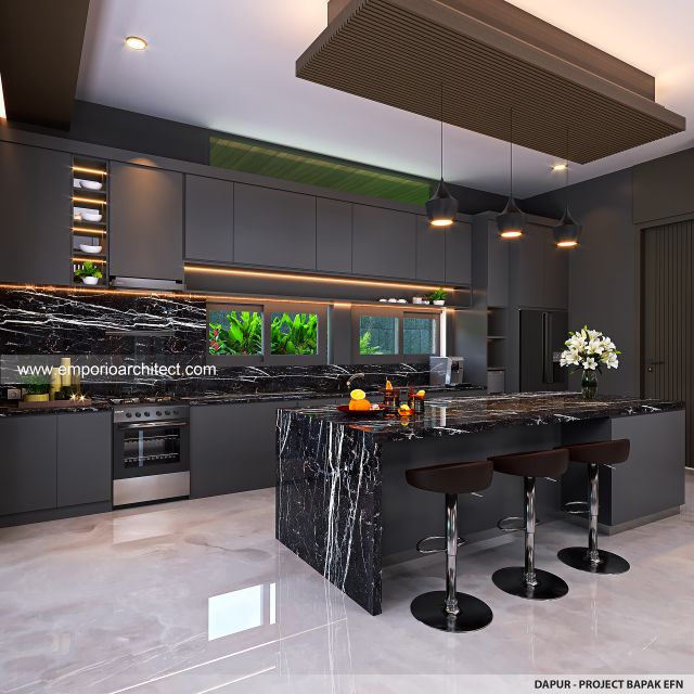 Desain Dapur Rumah Modern 3 Lantai Bapak EFN di Cibubur, Jakarta Timur