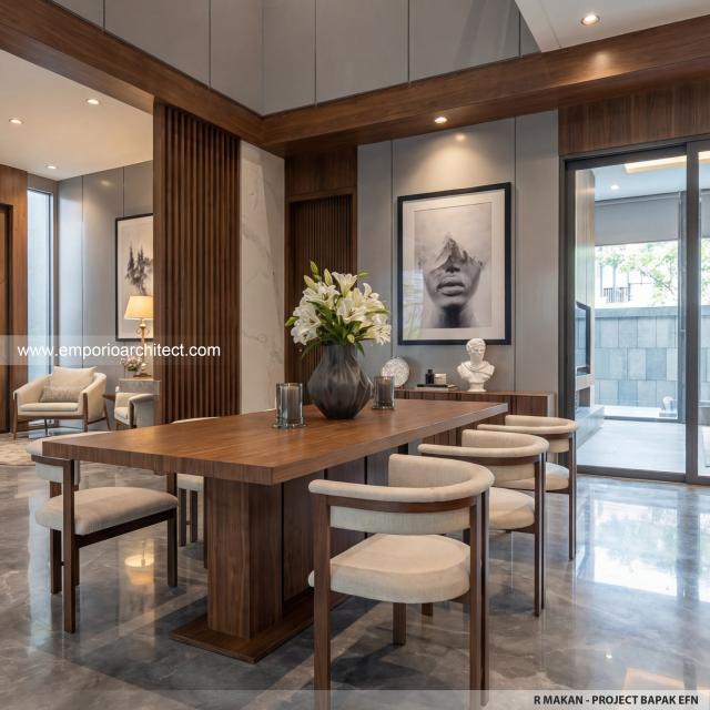 Desain Ruang Makan Rumah Modern 3 Lantai Bapak EFN di Cibubur, Jakarta Timur
