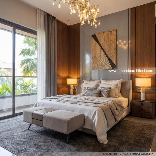 Desain Kamar Tidur Utama Rumah Modern 3 Lantai Bapak EFN di Cibubur, Jakarta Timur