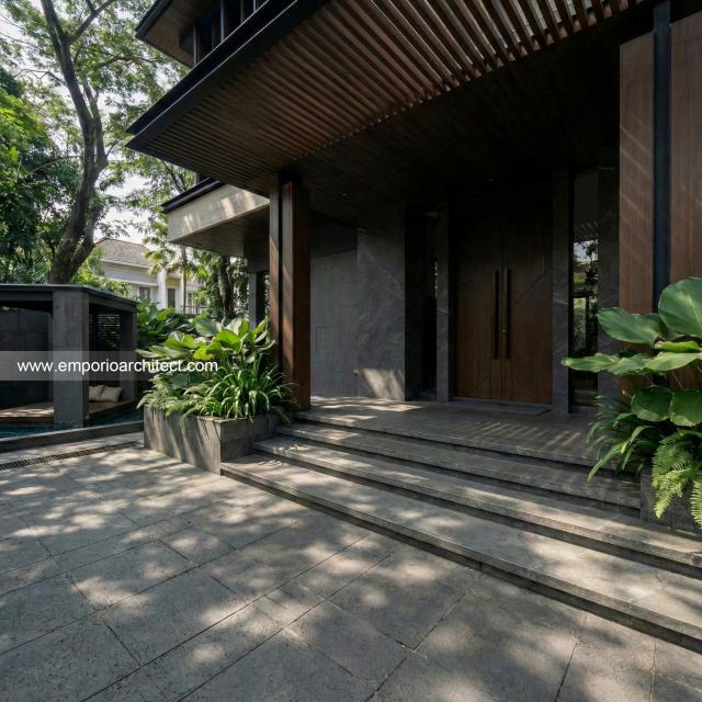 Desain Tampak Detail Depan 2 Rumah Modern 3 Lantai Bapak EFN di Cibubur, Jakarta Timur