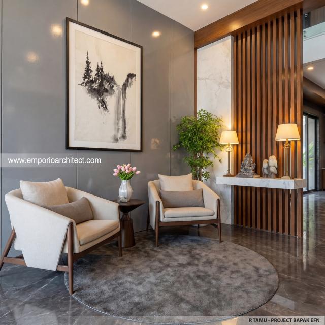 Desain Ruang Tamu Rumah Modern 3 Lantai Bapak EFN di Cibubur, Jakarta Timur