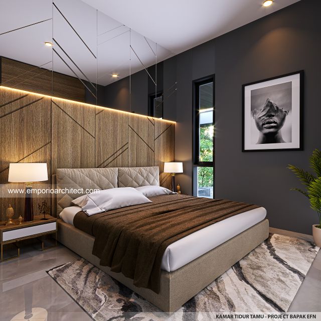 Desain Kamar Tidur Tamu Rumah Modern 3 Lantai Bapak EFN di Cibubur, Jakarta Timur