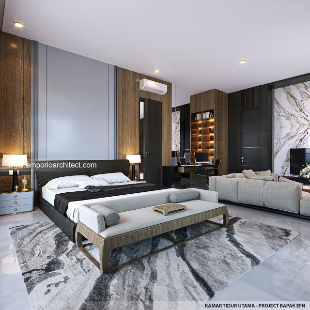 Desain Kamar Tidur Utama Rumah Modern 3 Lantai Bapak EFN di Cibubur, Jakarta Timur
