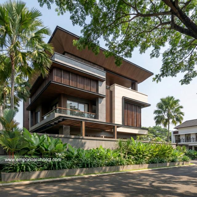 Desain Tampak Samping Rumah Modern 3 Lantai Bapak EFN di Cibubur, Jakarta Timur