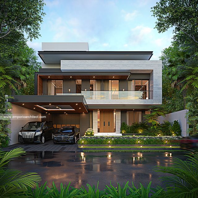 Desain Tampak Depan Rumah Modern 3 Lantai Ibu LDA di Surabaya