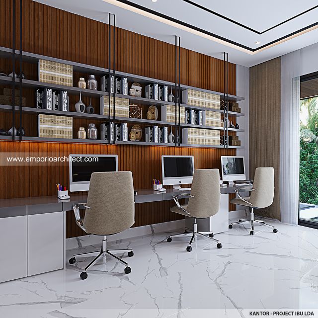Desain Kantor Rumah Modern 3 Lantai Ibu LDA di Surabaya