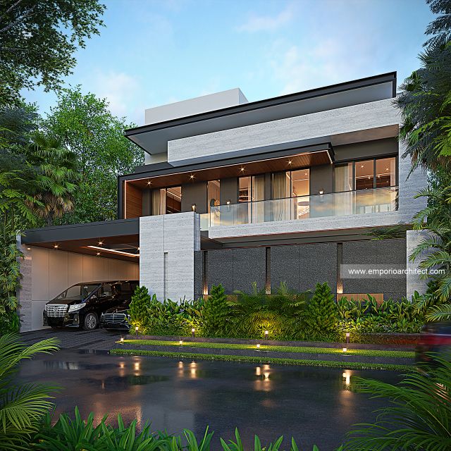 Desain Tampak Depan dengan Pagar Rumah Modern 3 Lantai Ibu LDA di Surabaya
