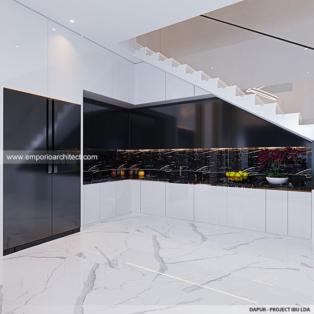 Desain Dapur Rumah Modern 3 Lantai Ibu LDA di Surabaya