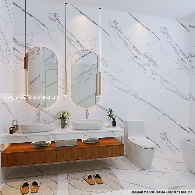 Desain Kamar Mandi Utama Rumah Modern 3 Lantai Ibu LDA di Surabaya