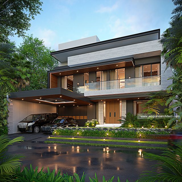 Desain Tampak Depan 2 Rumah Modern 3 Lantai Ibu LDA di Surabaya