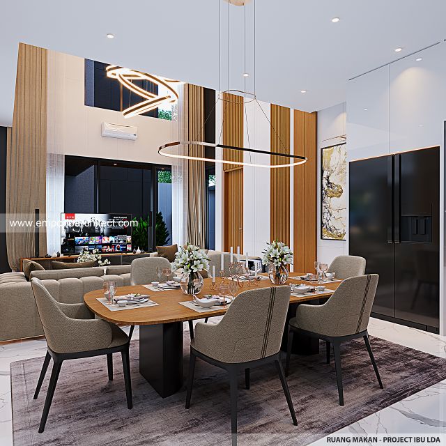 Desain Ruang Makan Rumah Modern 3 Lantai Ibu LDA di Surabaya