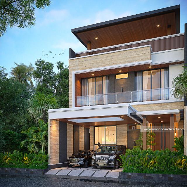Desain Tampak Depan 2 Rumah Modern 3 Lantai Bapak FRR di Jakarta Utara