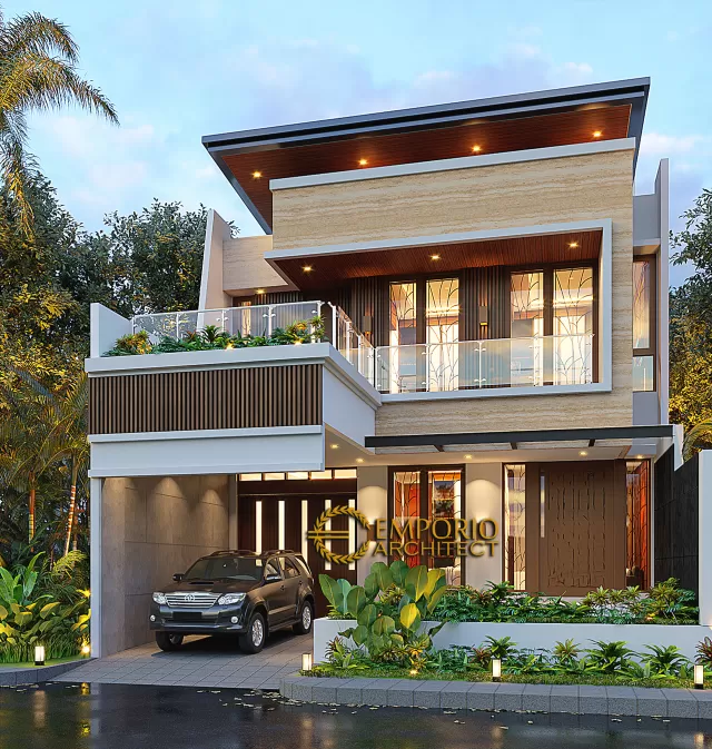 Desain Tampak Depan 2 Rumah Modern 3 Lantai Bapak Suwandi di Surabaya