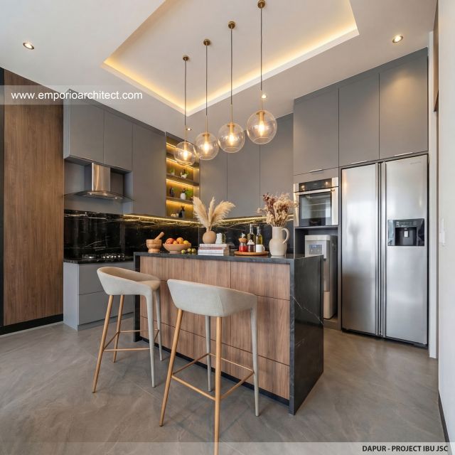 Desain Dapur Rumah Modern 3 Lantai Ibu JSC di Kelapa Gading, Jakarta Utara