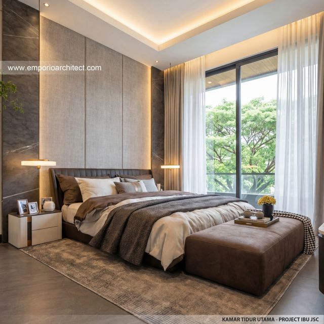 Desain Kamar Tidur Utama Rumah Modern 3 Lantai Ibu JSC di Kelapa Gading, Jakarta Utara