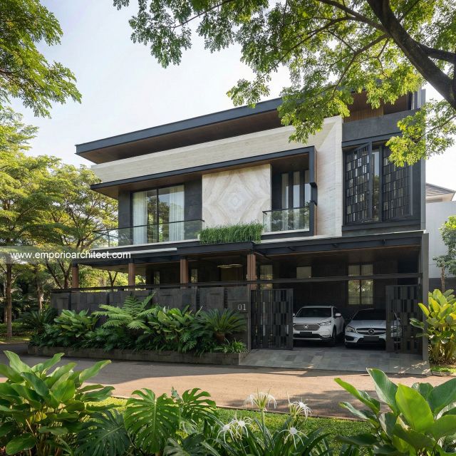 Desain Tampak Depan 2 Rumah Modern 3 Lantai Ibu JSC di Kelapa Gading, Jakarta Utara