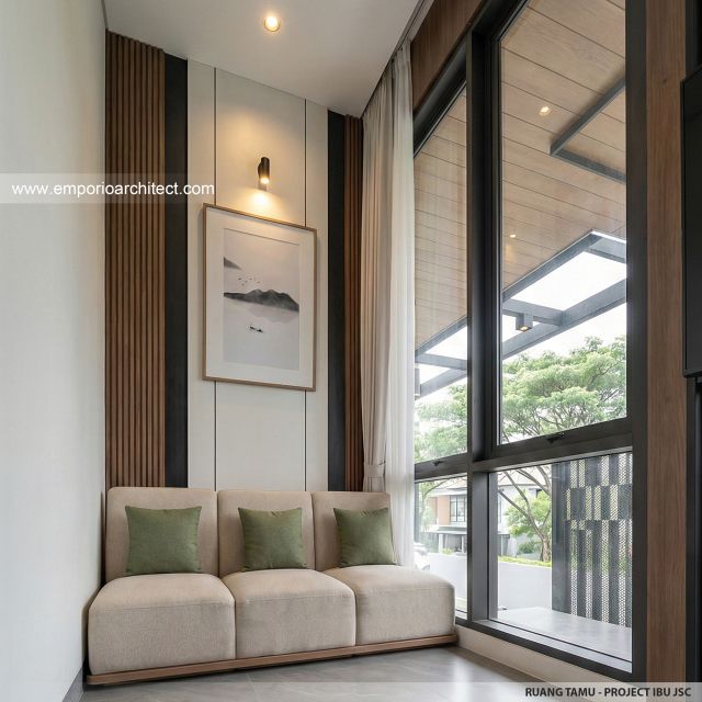 Desain Ruang Tamu Rumah Modern 3 Lantai Ibu JSC di Kelapa Gading, Jakarta Utara
