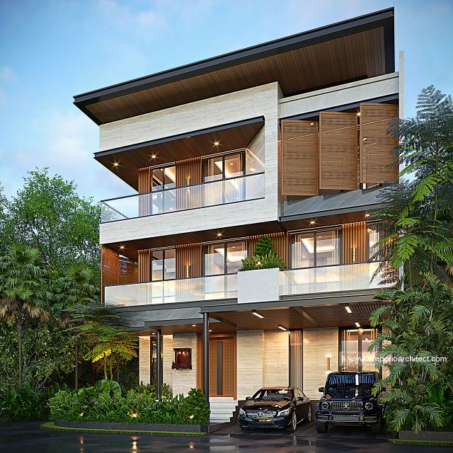 Desain Tampak Depan Rumah Modern 3 Lantai Bapak HRS II di Medan