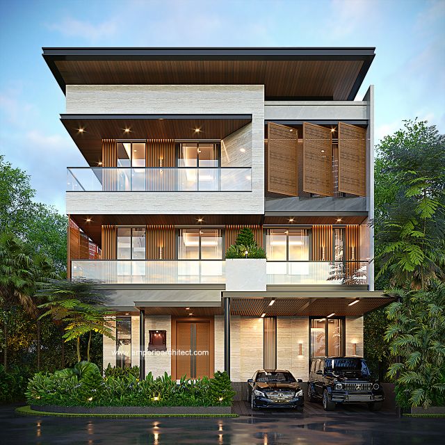 Desain Tampak Depan 2 Rumah Modern 3 Lantai Bapak HRS II di Medan