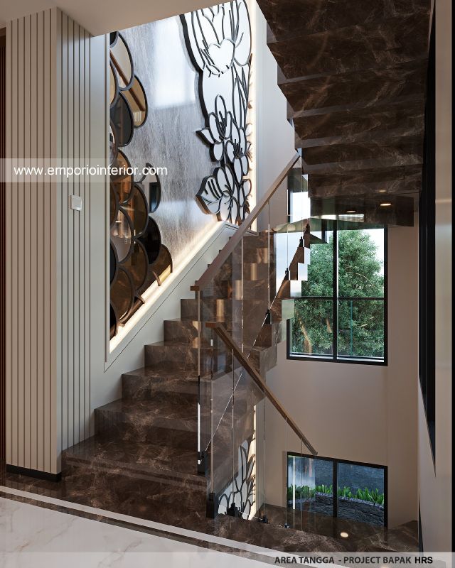 Desain Area Tangga Rumah Modern 3 Lantai Bapak HRS II di Medan