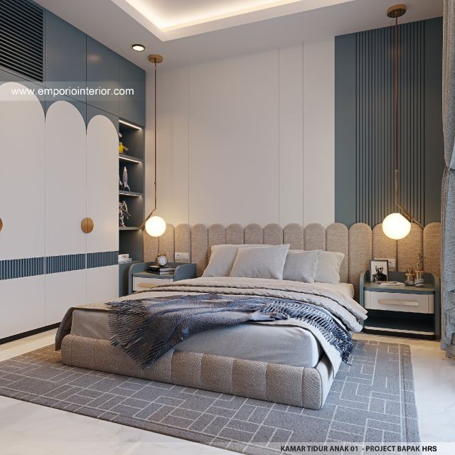 Desain Kamar Tidur Anak 1 Rumah Modern 3 Lantai Bapak HRS II di Medan