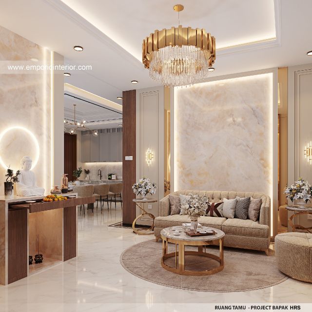 Desain Ruang Tamu Rumah Modern 3 Lantai Bapak HRS II di Medan