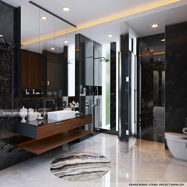 Desain Kamar Mandi Utama Rumah Modern 3 Lantai Bapak EY di Makassar