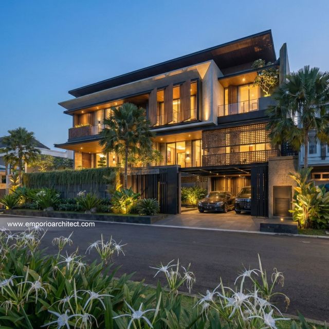 Desain Tampak Depan 2 Rumah Modern 3 Lantai Ibu DN di Semarang