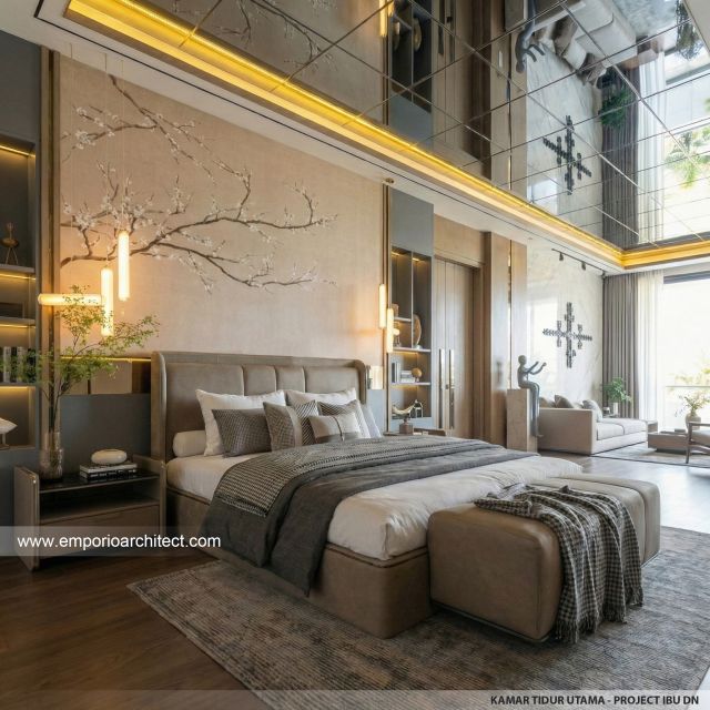 Desain Kamar Tidur Utama Rumah Modern 3 Lantai Ibu DN di Semarang