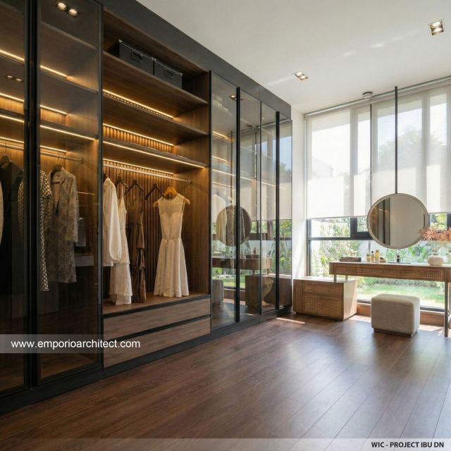 Desain Walk In Closet Rumah Modern 3 Lantai Ibu DN di Semarang