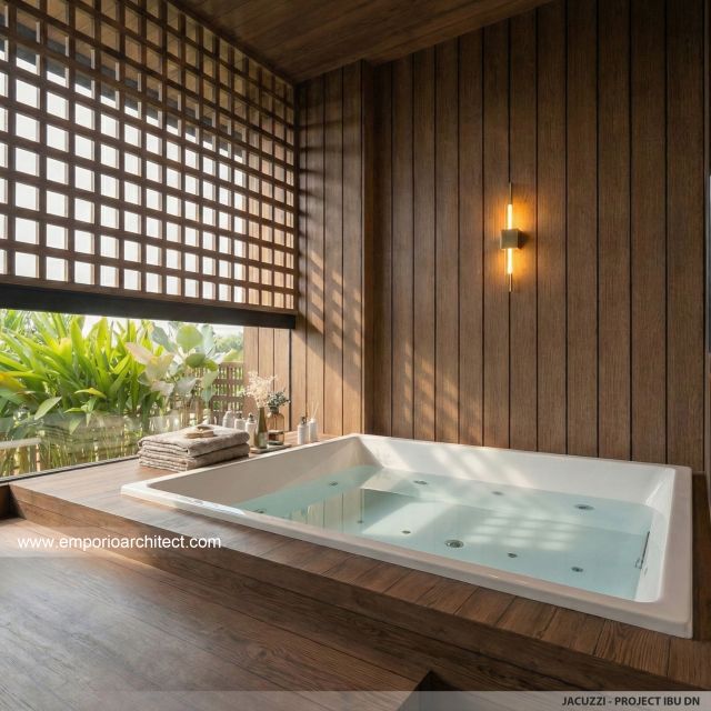Desain Jacuzzi Rumah Modern 3 Lantai Ibu DN di Semarang