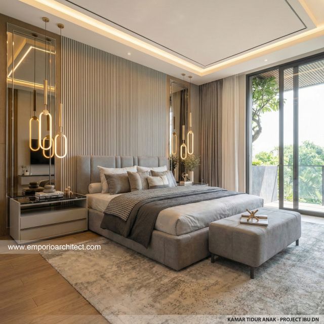 Desain Kamar Tidur Anak Rumah Modern 3 Lantai Ibu DN di Semarang