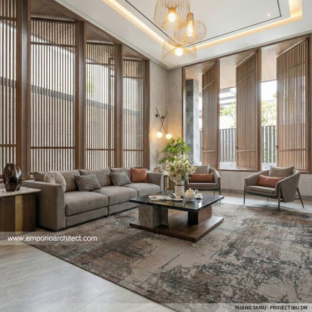 Desain Ruang Tamu Rumah Modern 3 Lantai Ibu DN di Semarang
