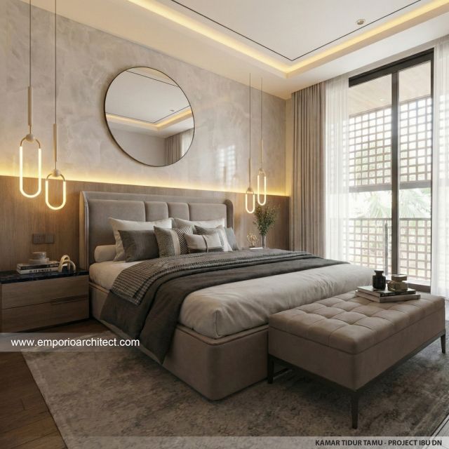 Desain Kamar Tidur Tamu Rumah Modern 3 Lantai Ibu DN di Semarang