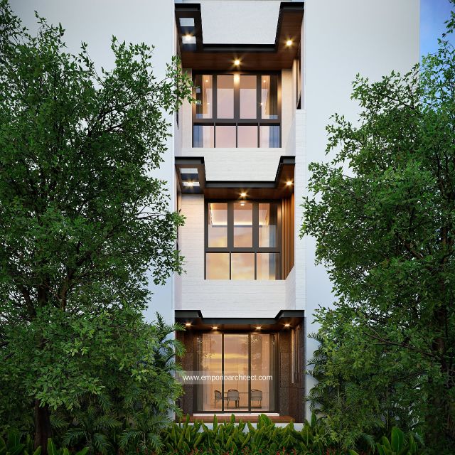 Desain Tampak Belakang Rumah Modern 3 Lantai Ibu HTT di Jakarta Barat