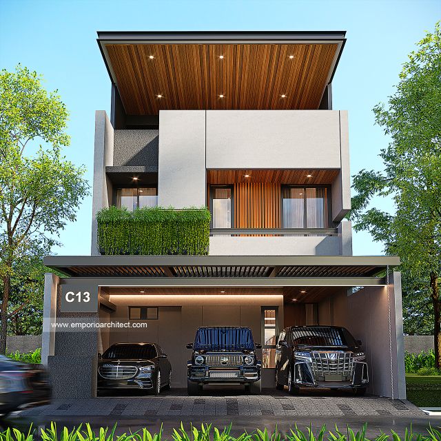 Desain Tampak Depan Rumah Modern 3 Lantai Bapak ISD di Kemang, Jakarta Selatan