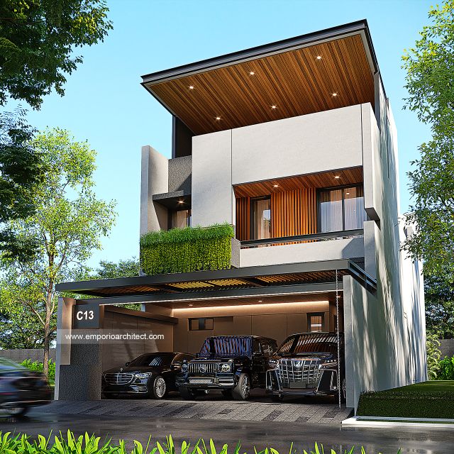 Desain Tampak Depan 2 Rumah Modern 3 Lantai Bapak ISD di Kemang, Jakarta Selatan