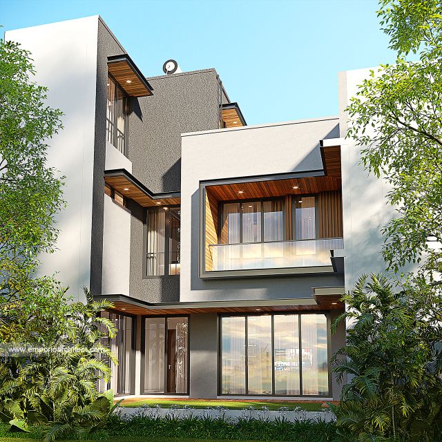 Desain Tampak Samping Rumah Modern 3 Lantai Bapak ISD di Kemang, Jakarta Selatan