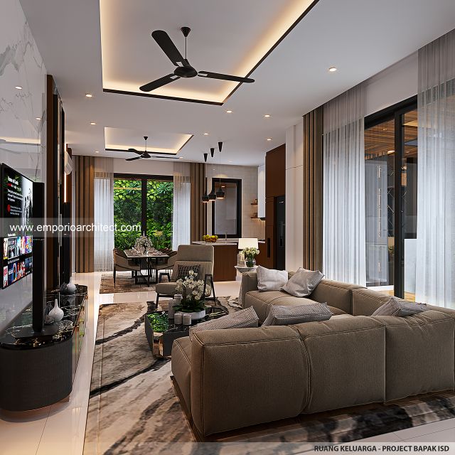 Desain Ruang Keluarga Rumah Modern 3 Lantai Bapak ISD di Kemang, Jakarta Selatan