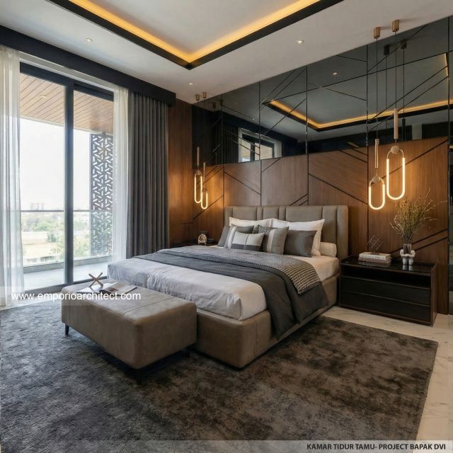 Desain Kamar Tidur Tamu Rumah Modern 3 Lantai Bapak DVI di Tangerang