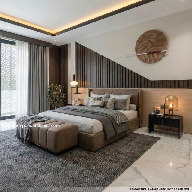 Desain Kamar Tidur Anak Rumah Modern 3 Lantai Bapak DVI di Tangerang