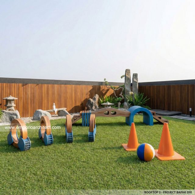 Desain Rooftop 2 Rumah Modern 3 Lantai Bapak DVI di Tangerang