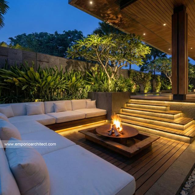 Desain Tampak Detail BBQ Rumah Modern 3 Lantai Bapak DVI di Tangerang