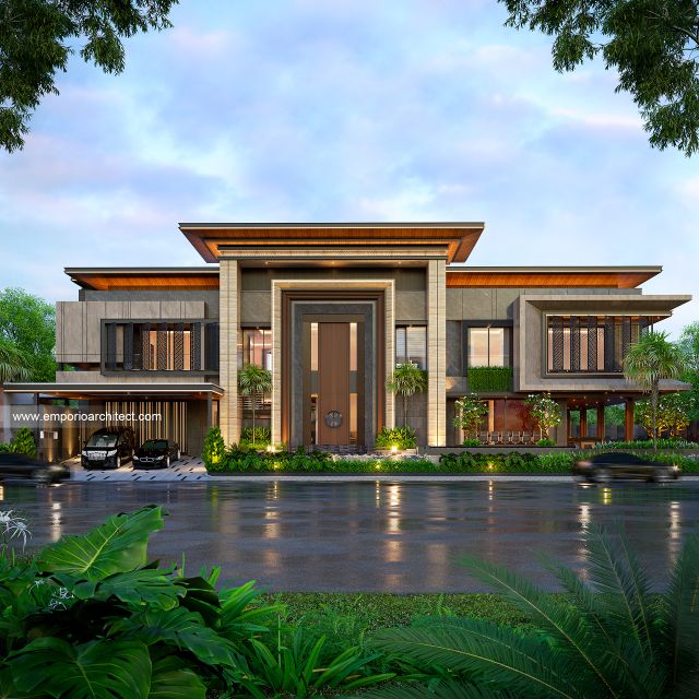 Desain Tampak Depan 3 Rumah Modern 3 Lantai Bapak DVI di Tangerang